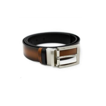 Curea bărbați CLK cu două fețe negru-coniac 3,5 cm piele naturală